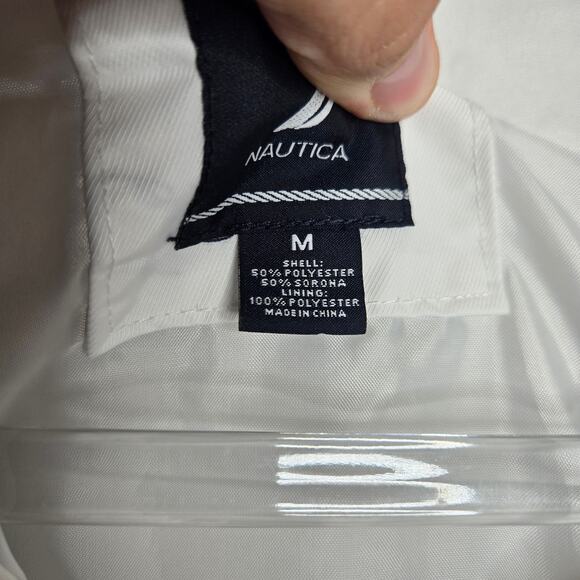 Nautica WH/NVY Sailing Wind Rain Jacket Womens SZ M Nautical Old Money Hooded - Picture 5 of 8